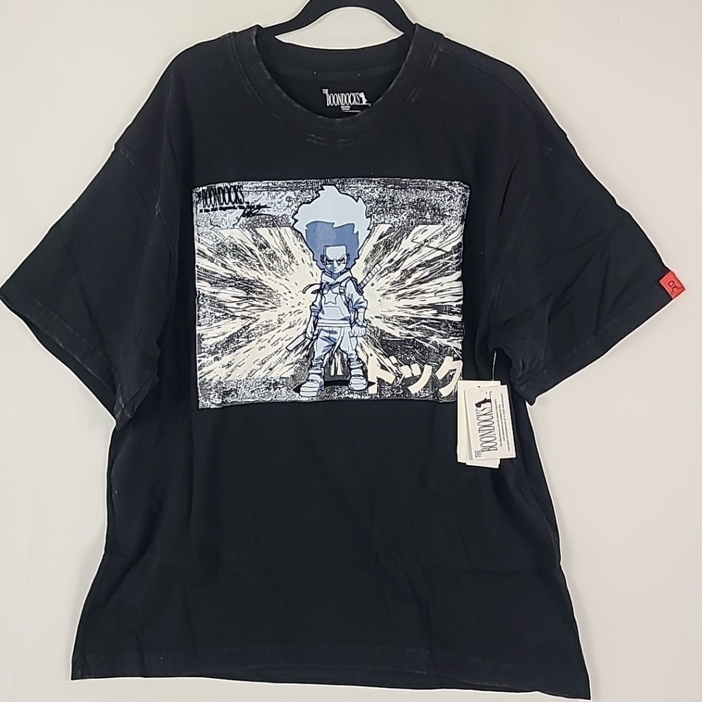 NWT The Boondocks Anime T-Shirt Men's Hip Hop Rap Double Sided Black Sz S
